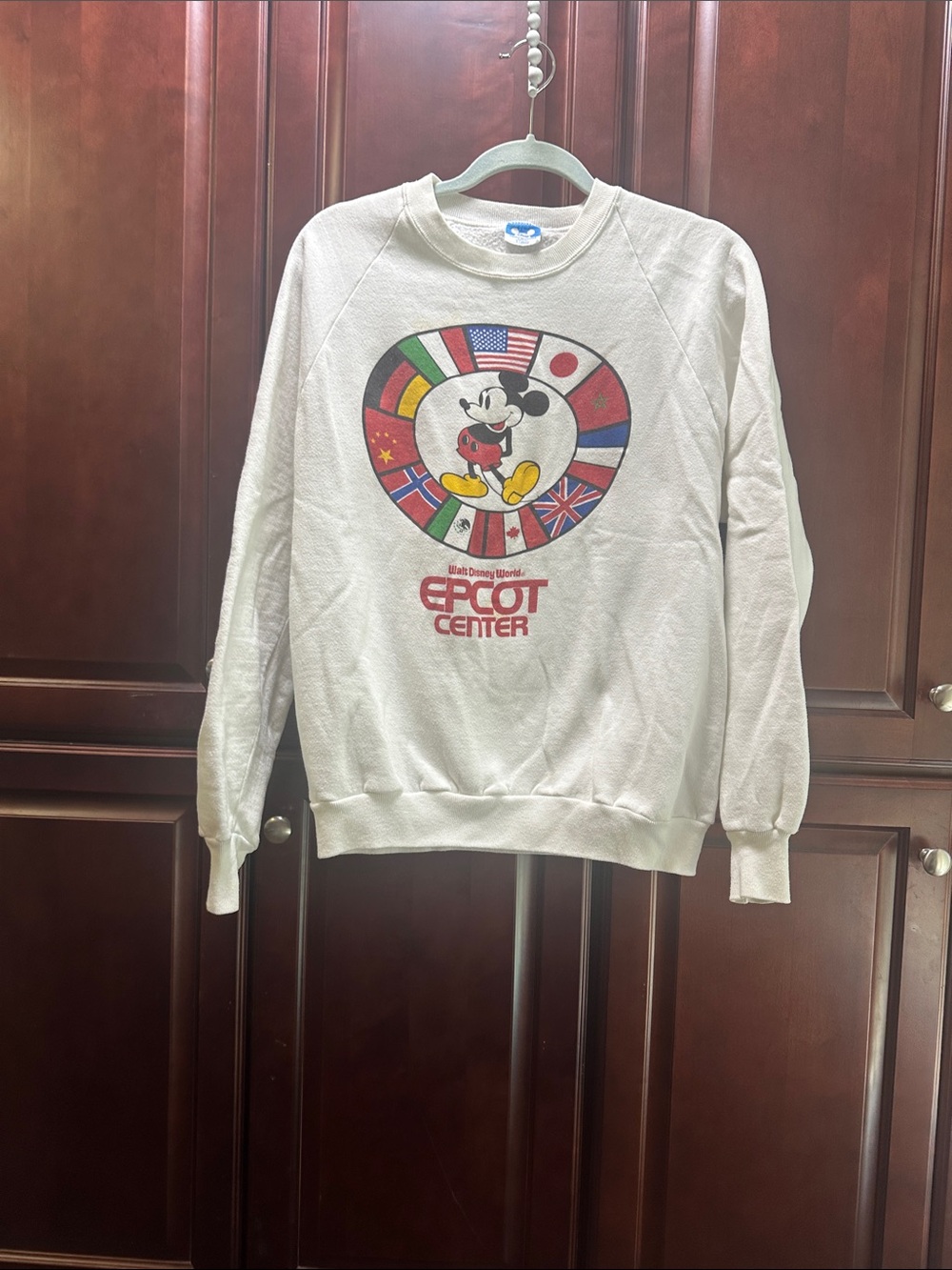 Disney White EPCOT Center Mickey Flag Graphic Crewneck